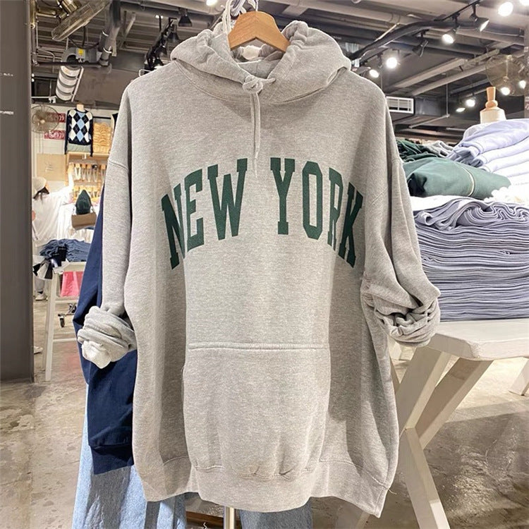 Loose Lazy Style Hooded Retro Letter Printing