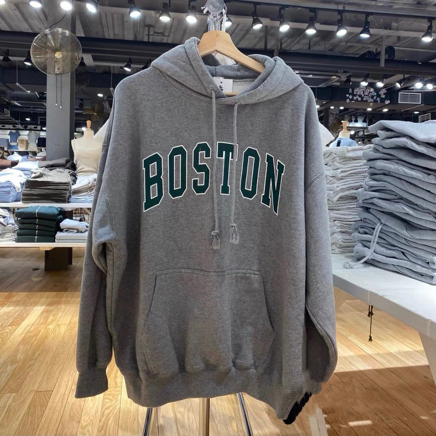 Loose Lazy Style Hooded Retro Letter Printing