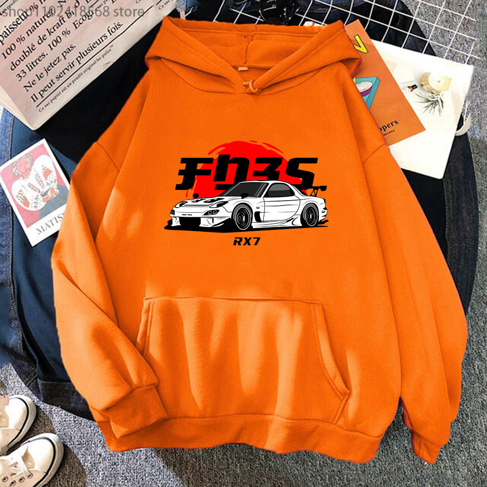 New Car Printed Men'swomen's Cotton Hoodie Casual
